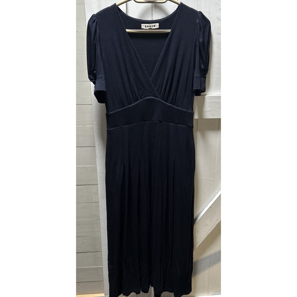 BODEN Women's Midi Dress 6R Navy Kristen Pleated Jersey D1054 Pockets